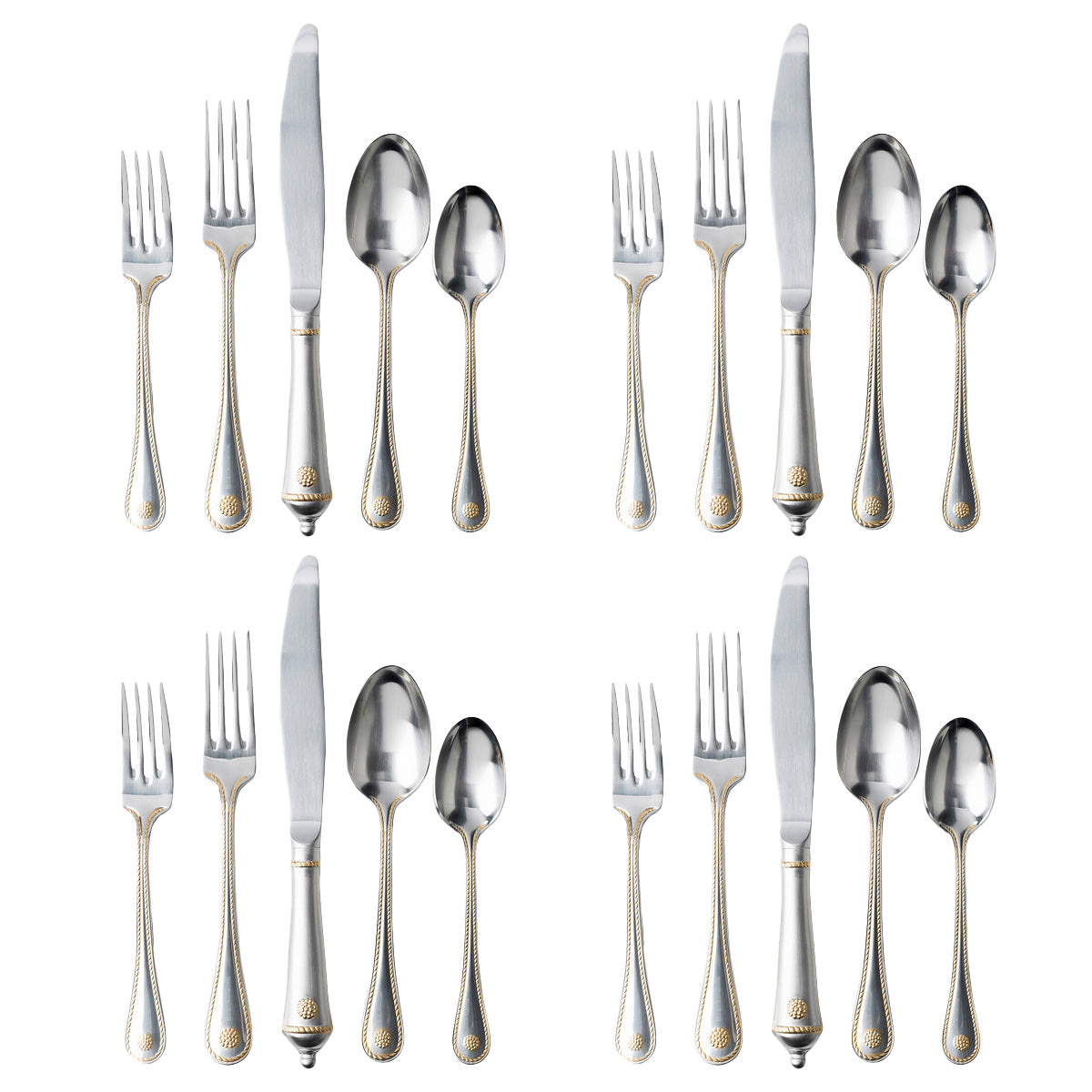 Berry & Thread 20pc Place Setting - Bright Satin with Gold - Polished with Gold