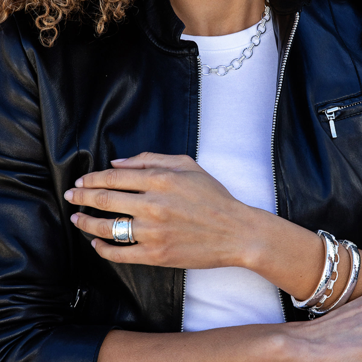 Cleopatra Ring Band - Silver On Model