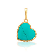 A love token to add to any bracelet or necklace chain, with a natural, hand-carved and polished turquoise heart trimmed in our signature bright gold twisting thread to carry with you wherever you go. This oversized heart is a statement piece that makes a fabulous gift for your beloved—or yourself!