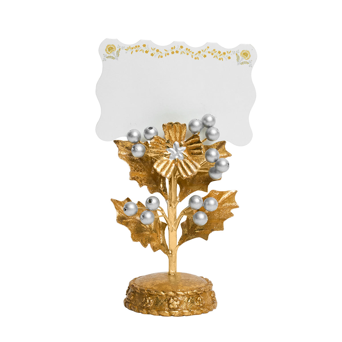 Forest Walk Holly Place Card Holder - Gold/Silver - styled table setting view