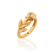 As if it just alighted upon your finger, this lucky ladybug ring in bright gleaming gold features intricate detailing—from its pair of polka-dotted wings to the tiny leaves. This little whimsical work of wearable art is sure to spark conversation at brunch, book club, and cocktail hour in the garden. Go ahead—make a wish!