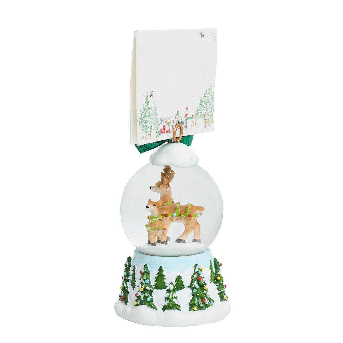 Berry & Thread North Pole Reindeer Snow Globe Place Card Holder - detail view