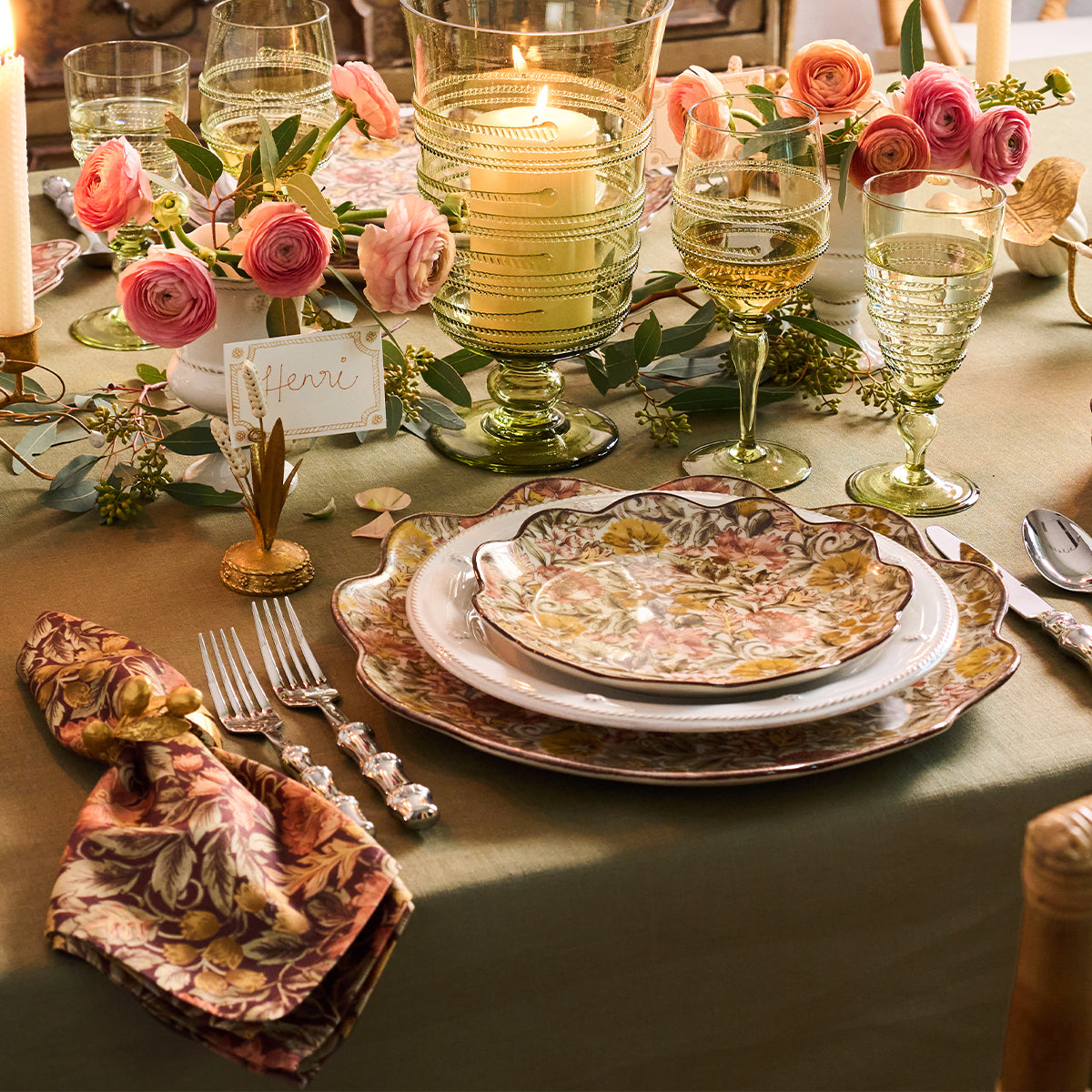 Berry Scallop 60" x 120" Tablecloth - Sage - alternate angle