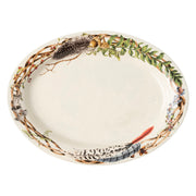 17" platter with flora and fauna painted along the rim.