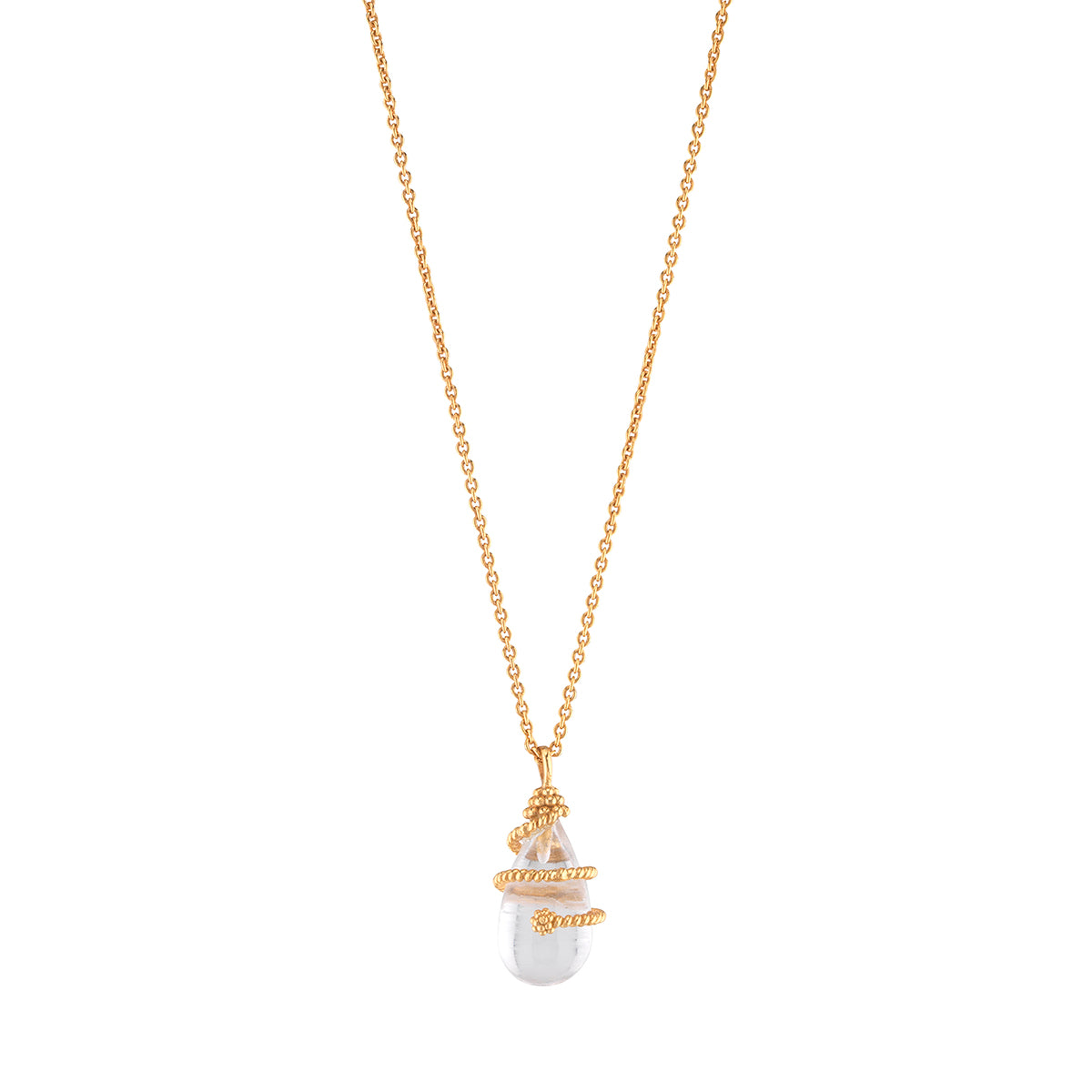 Lily Charm Necklace, 16"+2" - Clear Quartz handcrafted jewelry