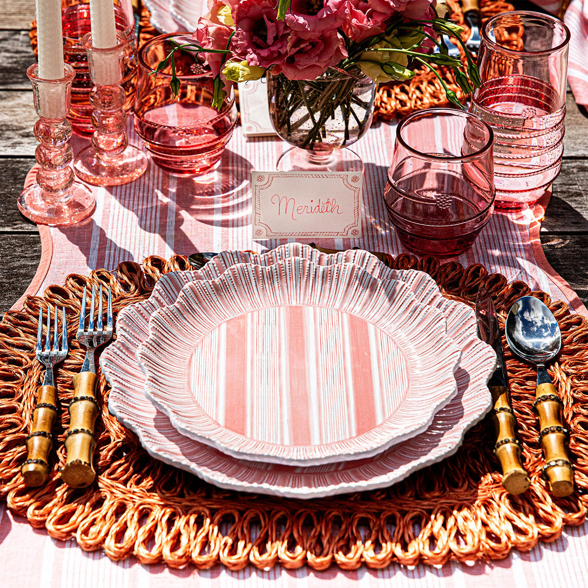 Cabana Stripe Melamine Dinner Plate Set/4 - Coral – Juliska