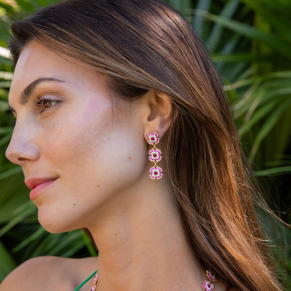 Dianthus Linear Earrings Pink, alternate angle