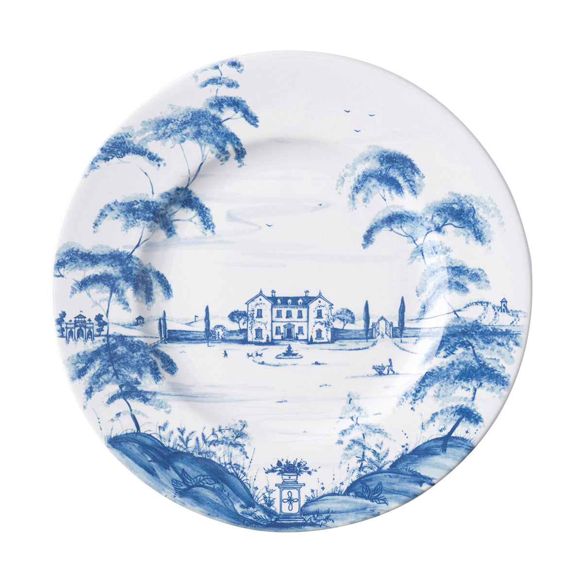 From our Country Estate Collection- Welcome to the main house, where friends and family have gathered for generations and country food is raised to a point of fine art. A feast for the eyes and table, our stately dinner plate is a portrait of the inviting and bustling life you can explore on the estate and where you can always find something delectable bubbling away in the kitchen. Featuring: the Main House, Boathouse, and Apple Orchard
