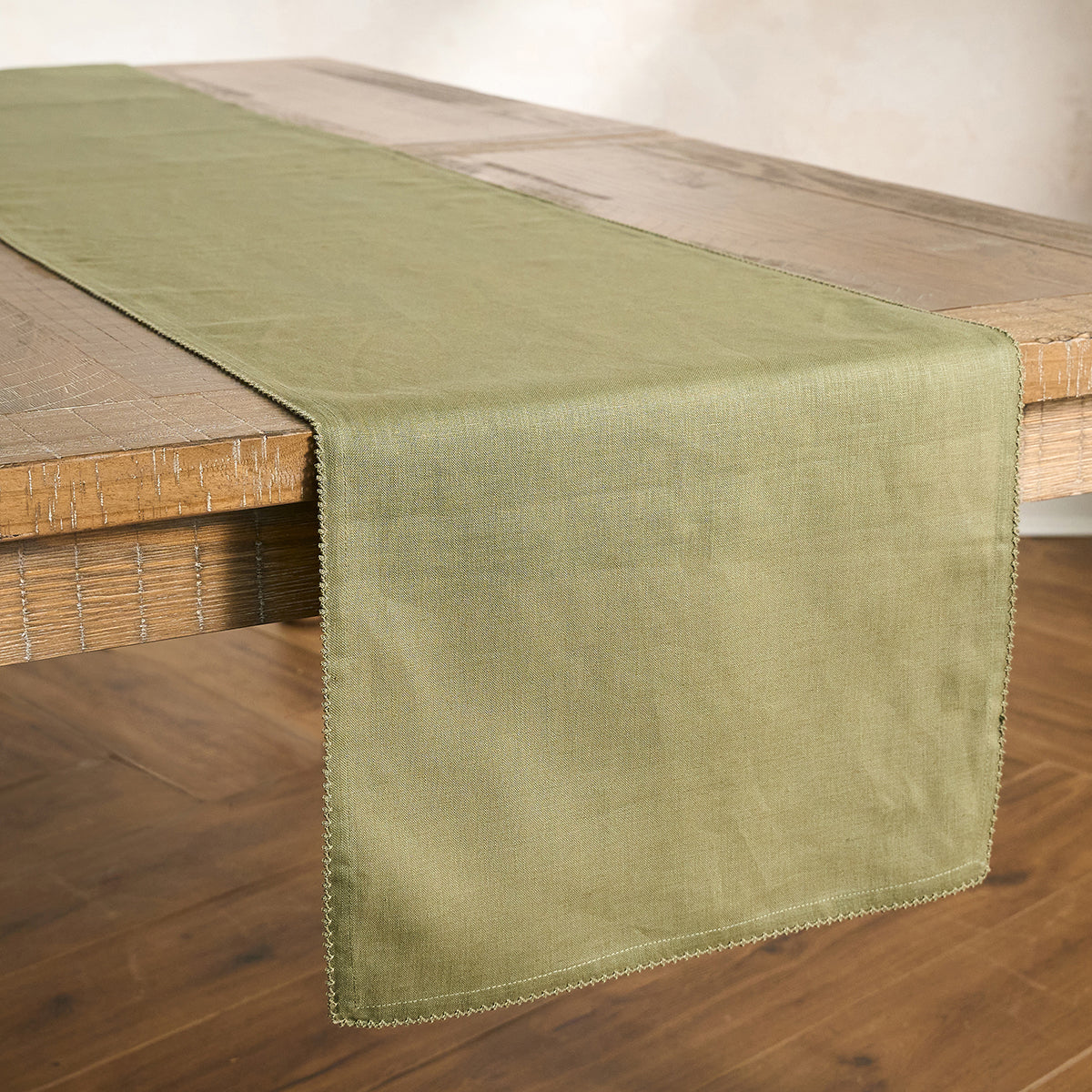 Berry Scallop 18" x 90" Table Runner - Sage - styled table setting view