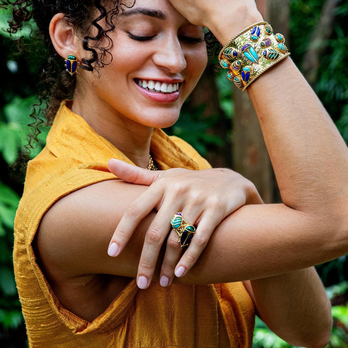 Scarab Petite Ring Amethyst Turquoise, handcrafted details