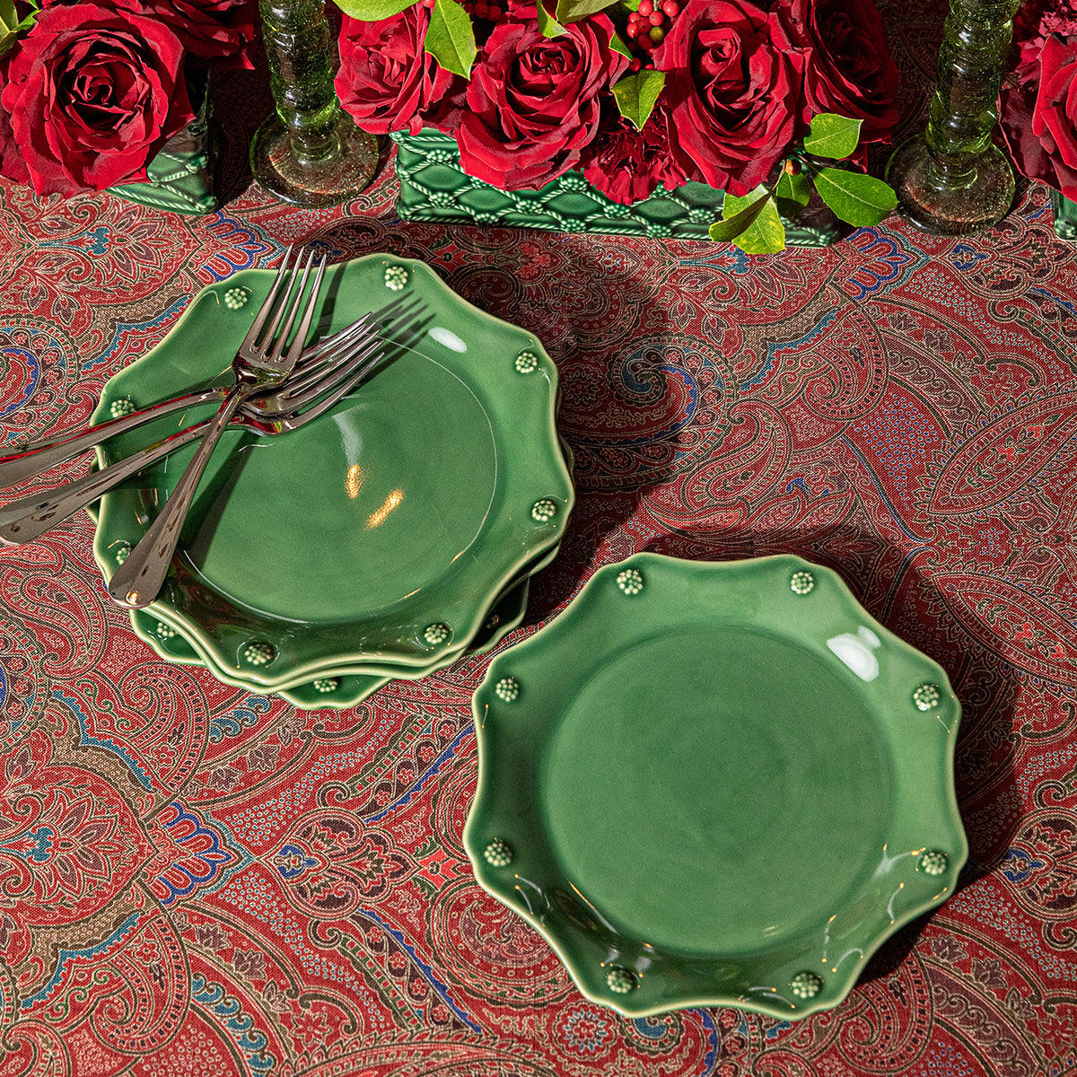 Berry & Thread Scalloped Dessert/Salad Plate - Basil - detail view