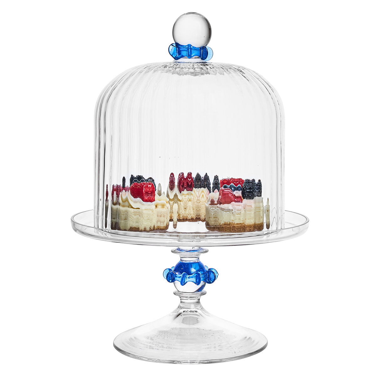 Nell Ruffle Petite Cake Dome & Stand Set - Chambray - styled table setting view