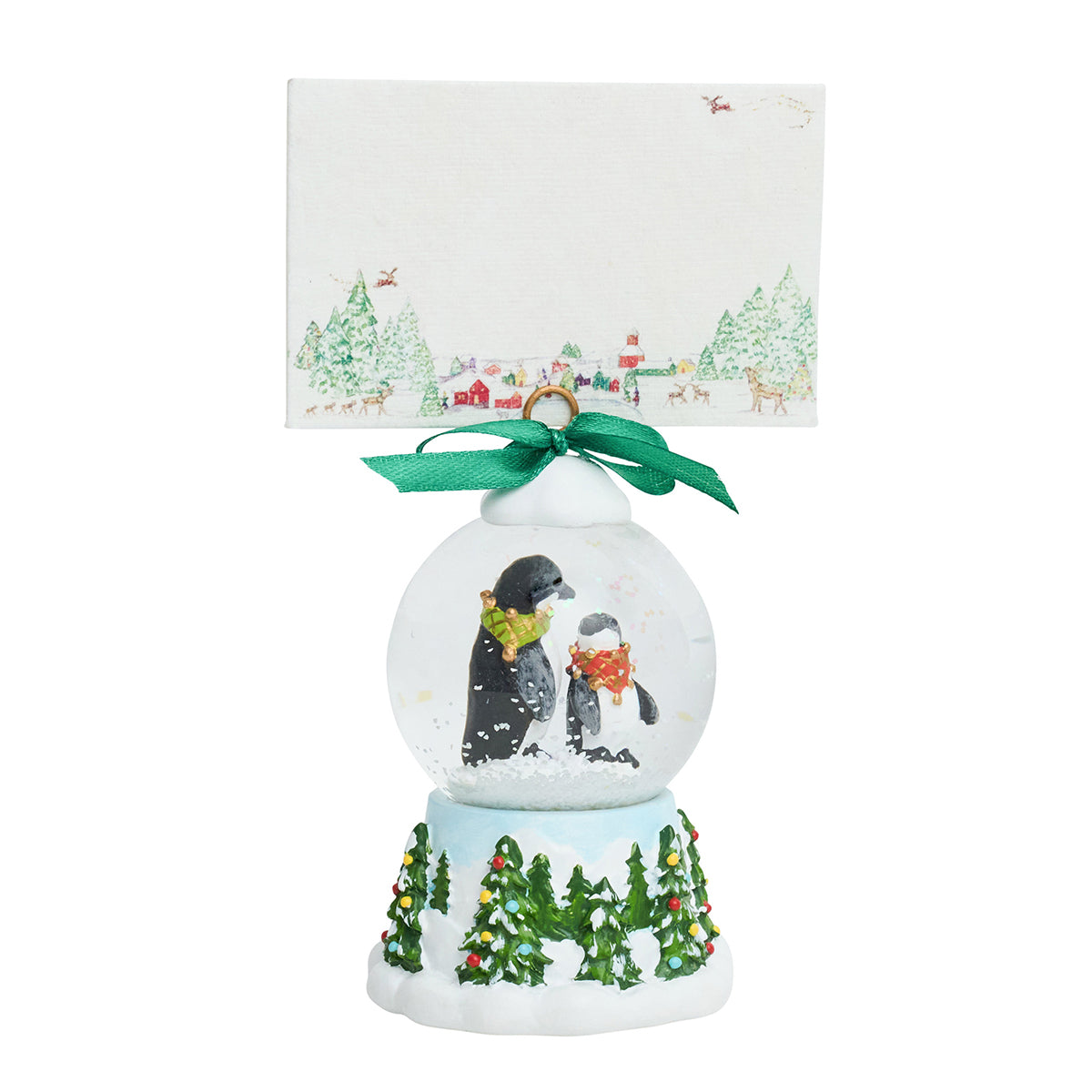 Berry & Thread North Pole Penguin Snow Globe Place Card Holder - styled table setting view
