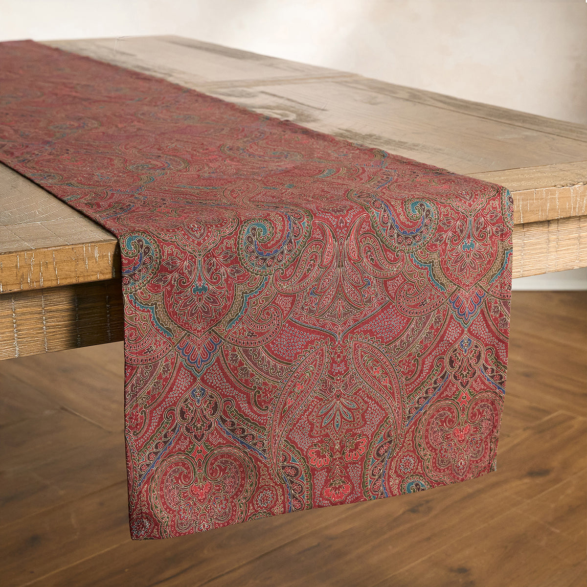Paisley 18" x 90" Table Runner - Red - styled table setting view
