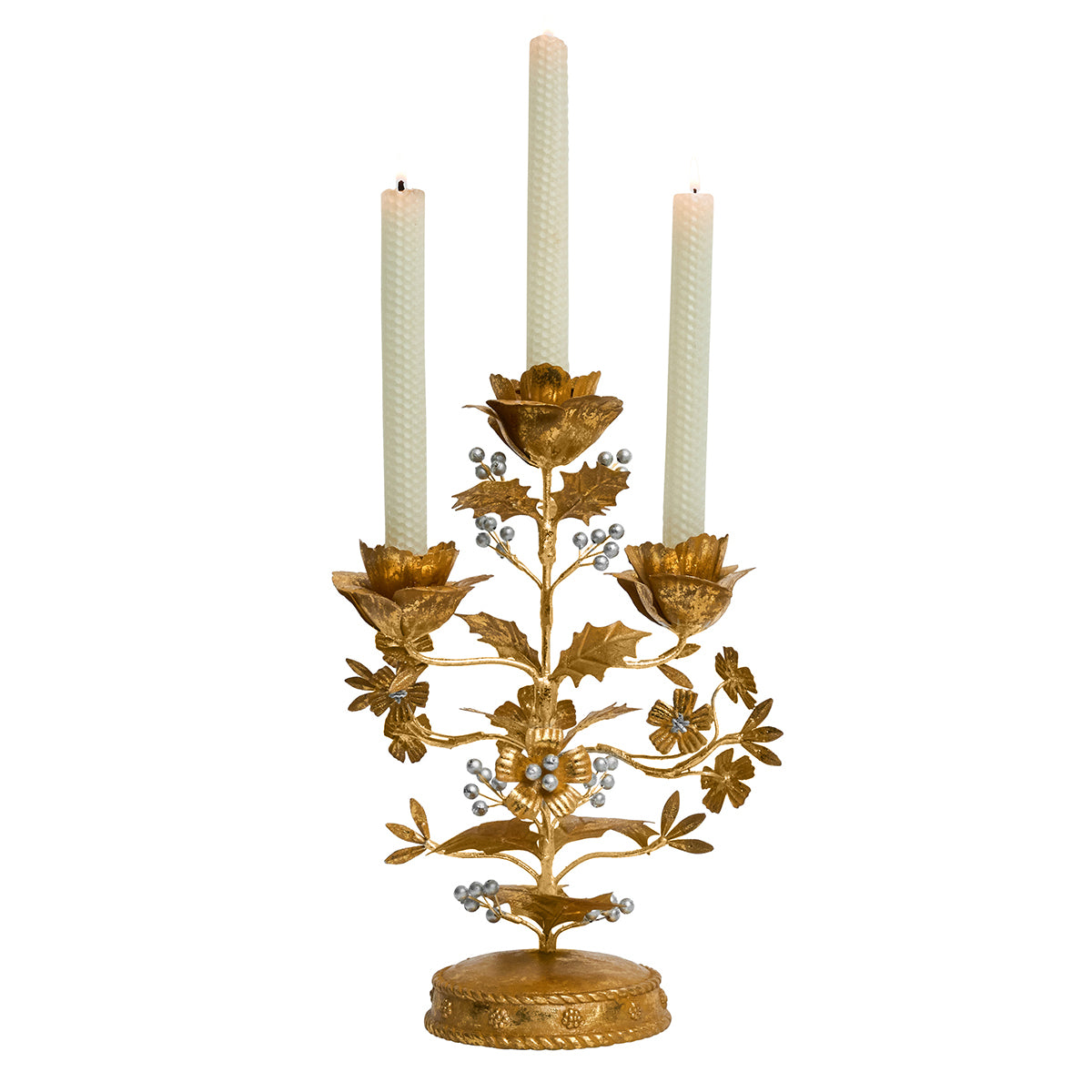 Forest Walk Holly 13" Centerpiece Candelabra - Gold/Silver - styled table setting view