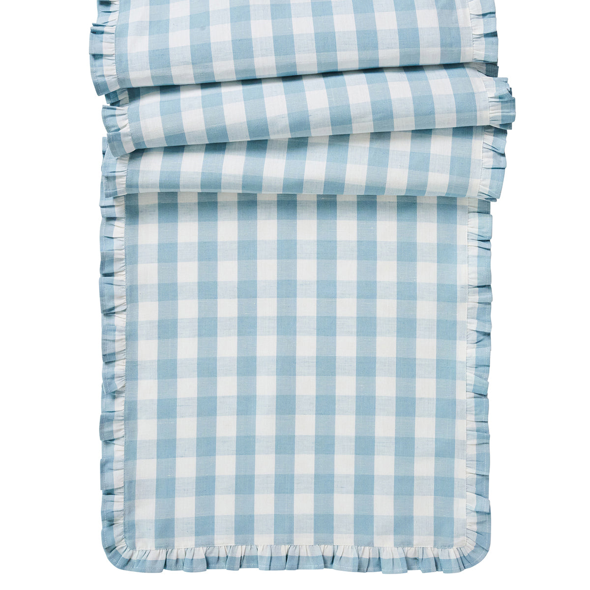 Gingham Ruffle 18" x 90" Table Runner - Ocean - Ocean / Table Runner