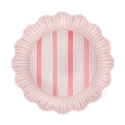 Coral striped melamine dinner plate with scalloped edges