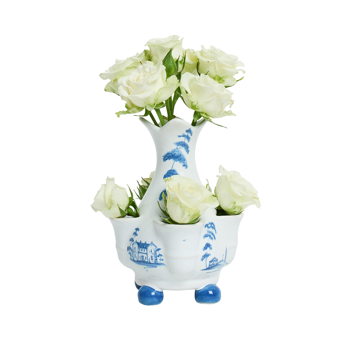 Country Estate 6" Tulipiere Vase - Delft Blue - styled table setting view