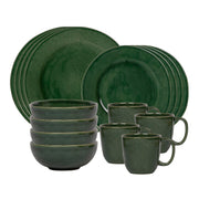 Everything you need to set a stylish place at your table, this collection is perfect for parties, and eminently useful for every day. Purely lovely in its understated aesthetic, the artisanal beauty of this set lies in its studied simplicity for daily use, but also as a must-have for mixing a gorgeous pop of color in lush and verdant green into your table setting repertoire. Our 16 piece set provides service for four and includes four of each: dinner plates, dessert/salad plates, cereal/ice cream bowls and 