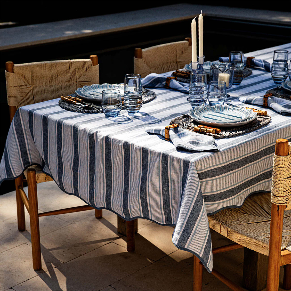 Cabana Stripe 60 in x 120 in Tablecloth - Ocean – Juliska
