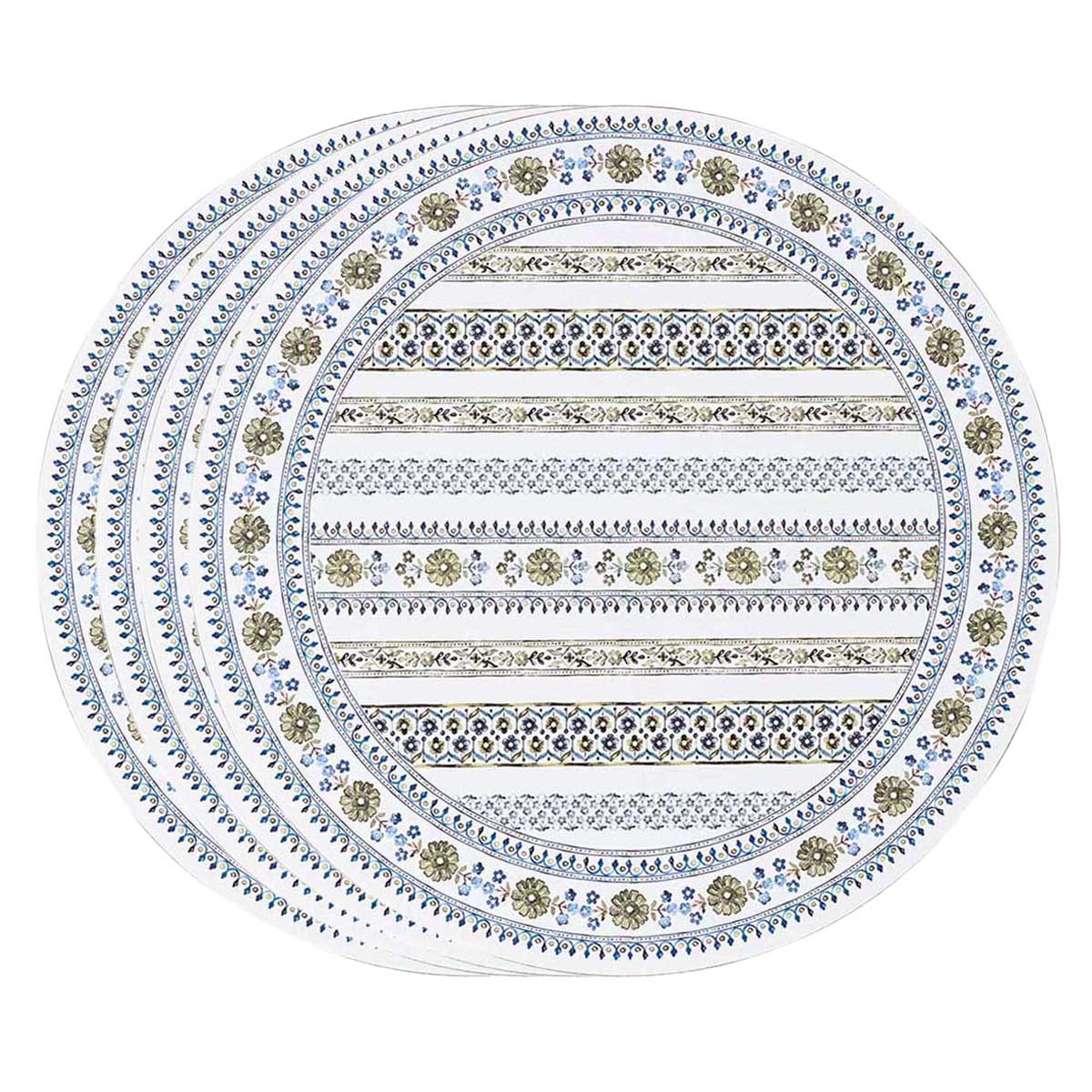 Inspired by our meanderings through the ancient streets of Seville where we fell in love with the city's folkloric floral motifs, we created this charming stripe in the refreshing and tranquil colors of the Spanish countryside. This set of four cork-backed placemats are blissfully wipeable for easy cleanup and designed to layer, mix and match.