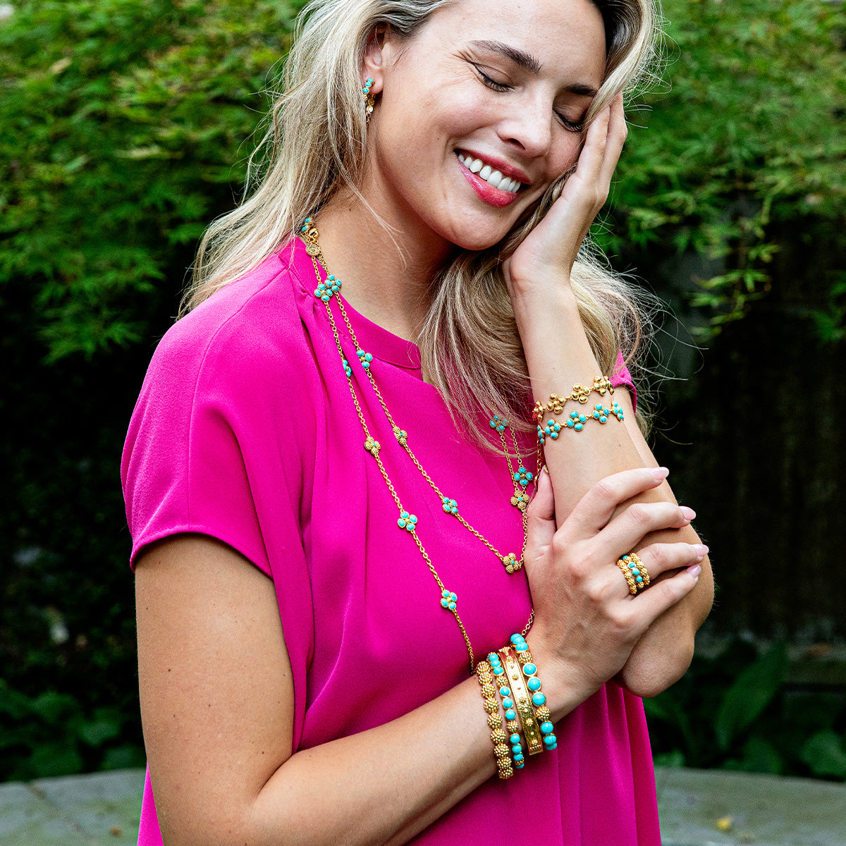 Berry Clover Link Bracelet 7in 2in Turquoise, handcrafted details