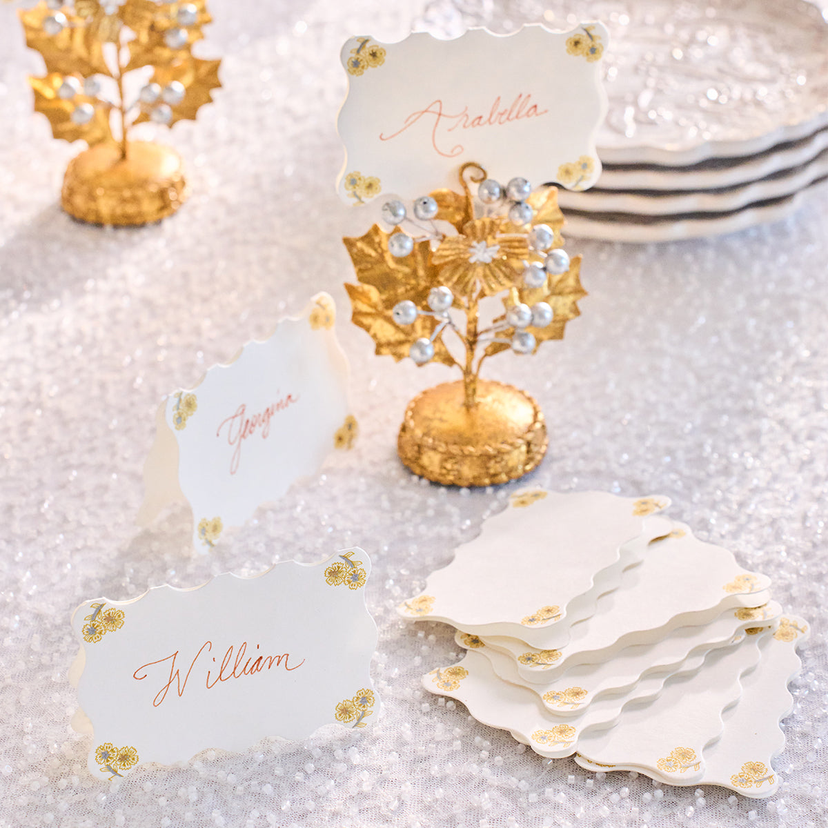 Berry & Thread Thistle Place Card Set/12 - Gold/Silver - alternate angle