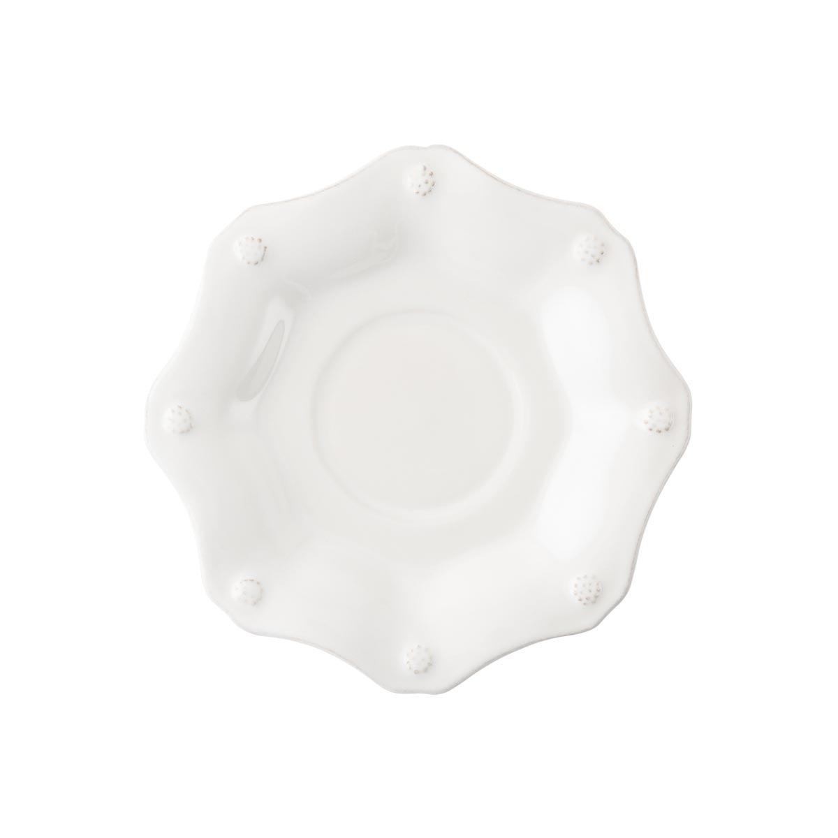 An elegant nest for our tea cup, the ruffled rim adds a feminine touch with room for a lump of sugar or two and a wedge of lemon.