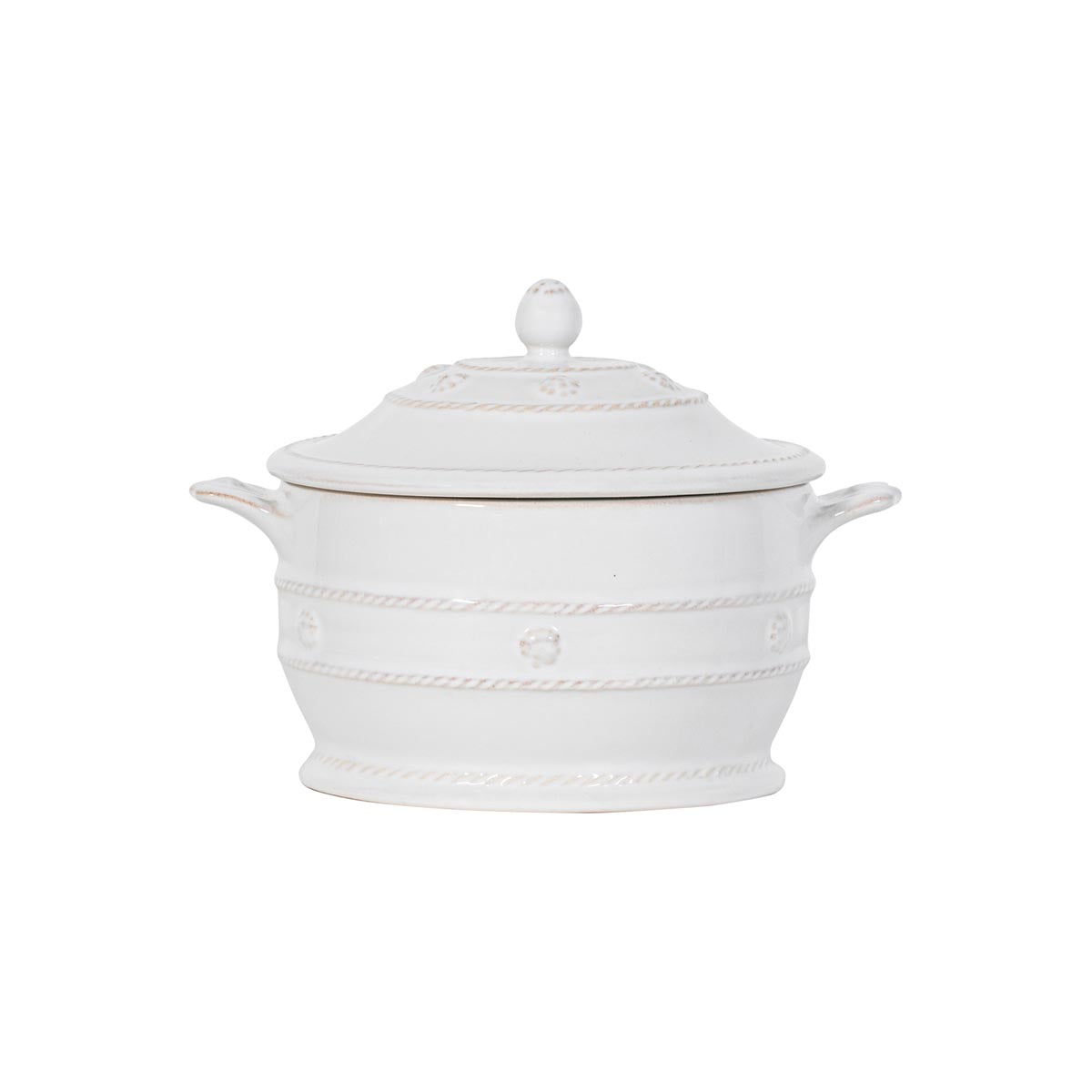 Small in stature, mighty in charm -- this mini cocotte is tres chic for serving up individual servings of sweet or savory baked dishes. Topped with a sculptural lid, clad with a pair of handles for easy transport from oven to table, and festooned with our delightful Berry & Thread detailing, this petite baker was designed for those magical entertaining moments that usually elicit oohs and aahs!