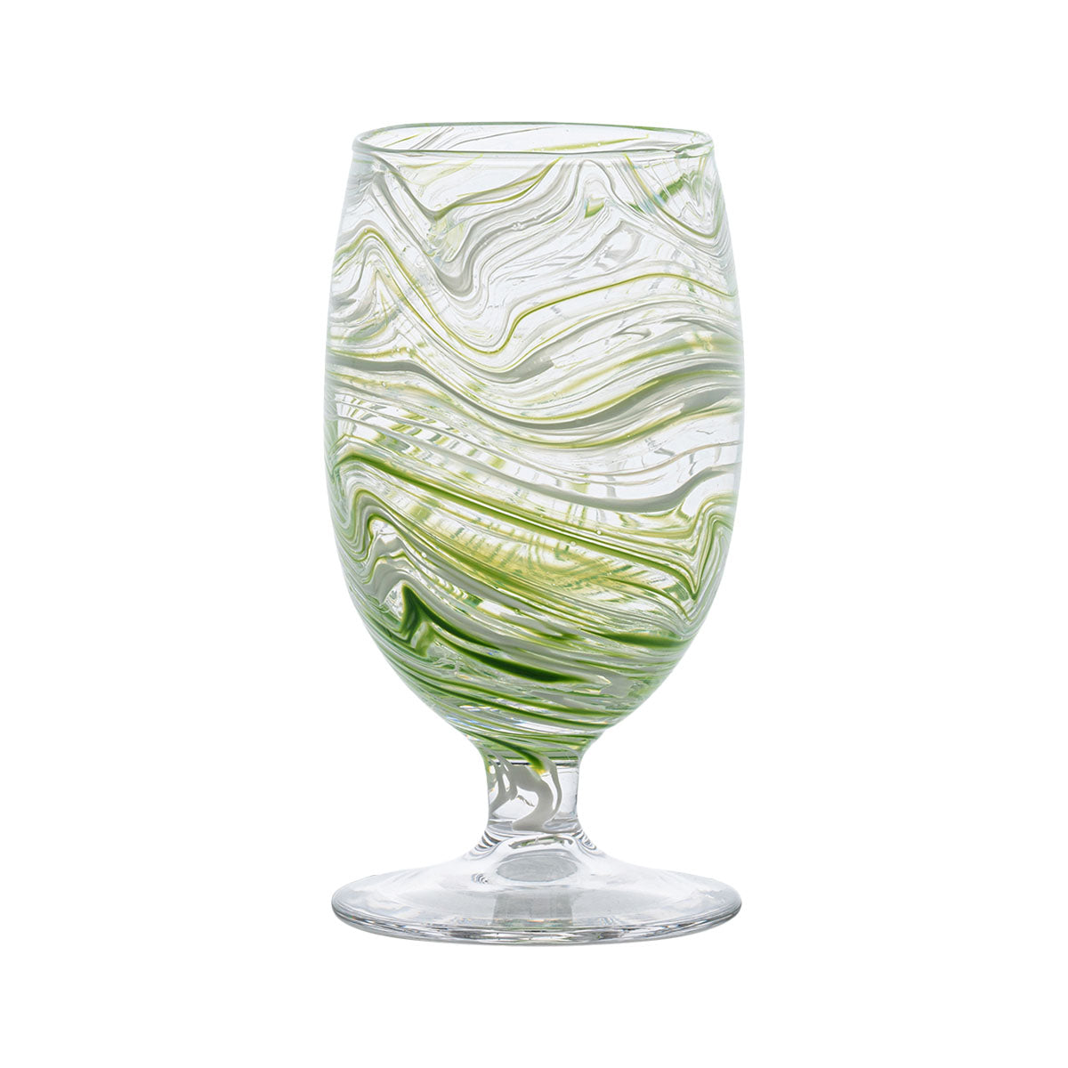Like swirling water and the decorative pages of Florentine leather-bound books, this marbled goblet adds an eclectic splash to your everyday table with its captivating motif in soft seaglass hues of white, blue, and green for a joyful pop of color. These chic vessels are perfect for your morning juice and add a super stylish layer to place settings - the abstract pattern mixes beautifully with everything.