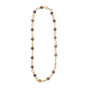 24" link necklace with gold chains and teak ornamentation.