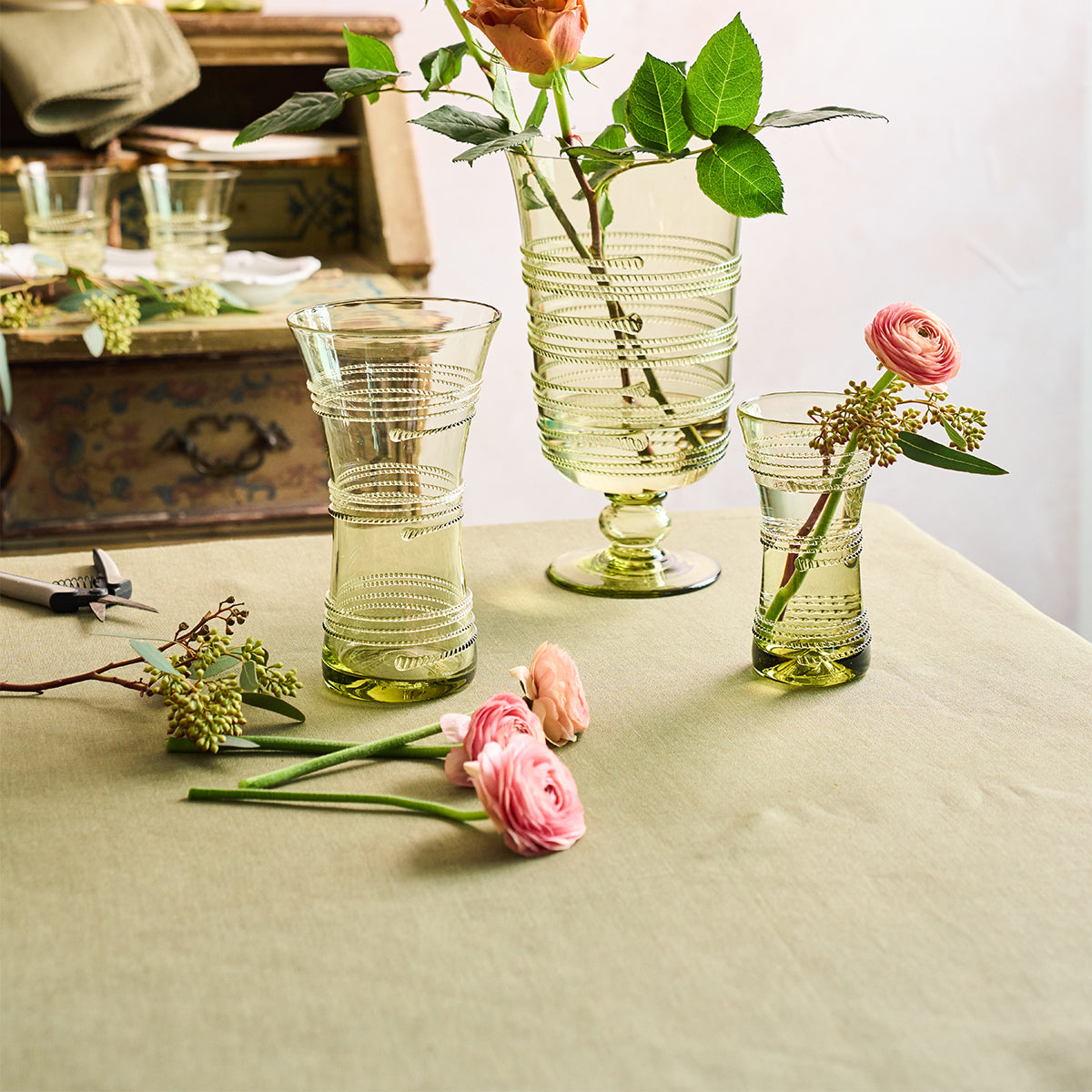 Berry Scallop 60" x 120" Tablecloth - Sage - detail view