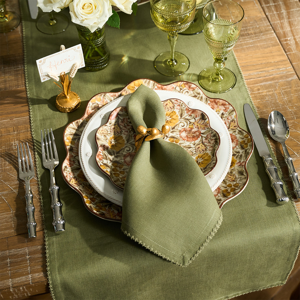 Berry Scallop 18" x 90" Table Runner - Sage - alternate angle