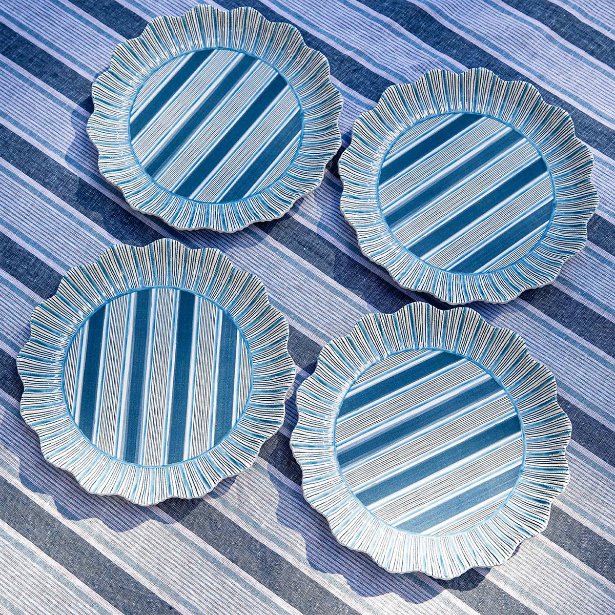 Cabana Stripe Melamine Dinner Plate Set/4 - Ocean – Juliska
