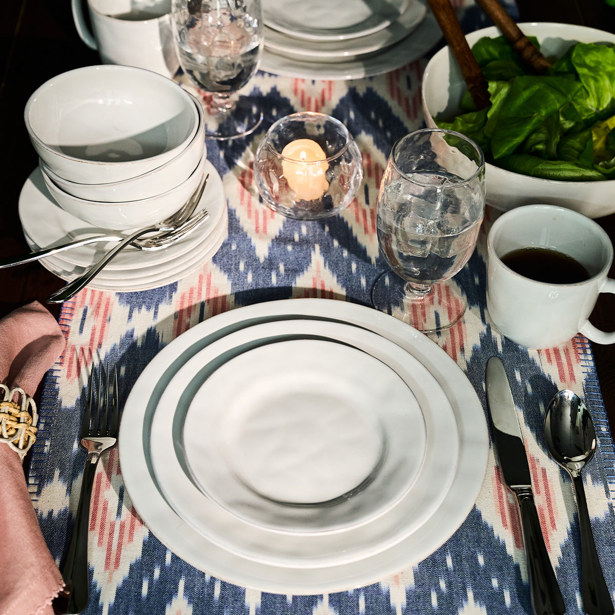 Puro 4pc Place Setting - Whitewash, styled table setting view
