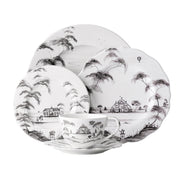 From our Country Estate Collection- Featuring narratives of the English Countryside, our five piece setting in flint contains a dinner plate, dessert/salad plate, side/cocktail plate, tea/coffee cup and saucer.