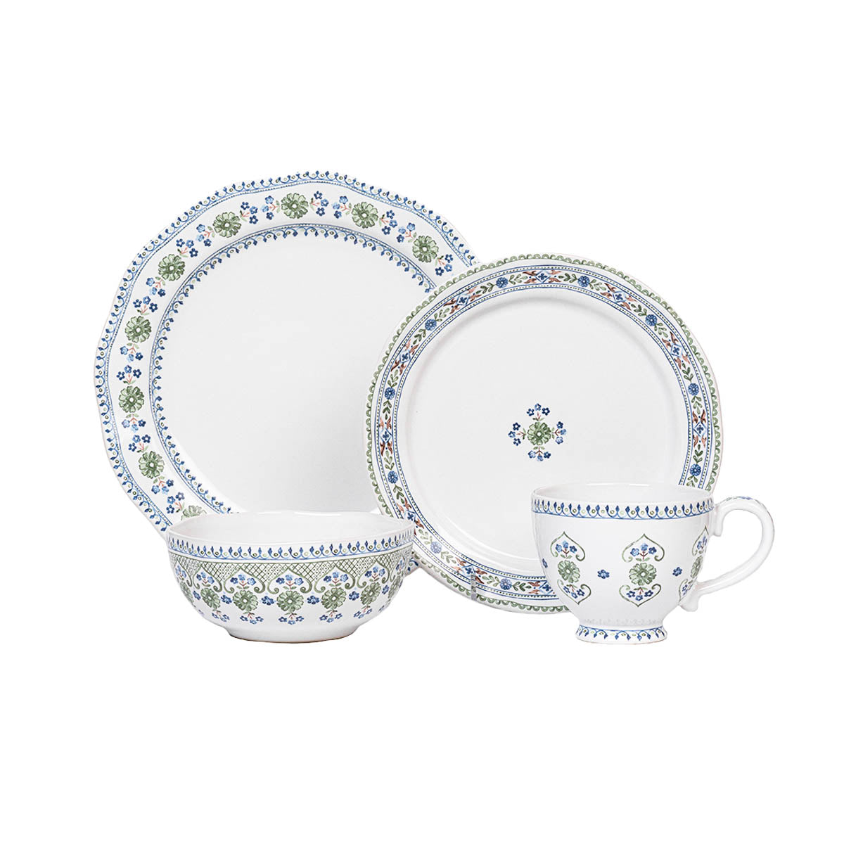 With our heads in the clouds and our feet on the cobblestone streets of ancient Seville, we dreamt up this intricate floral motif of the Spanish countryside. This four piece place setting includes one of each: dinner plate, dessert/salad plate, cereal/ice cream bowl and breakfast cup.