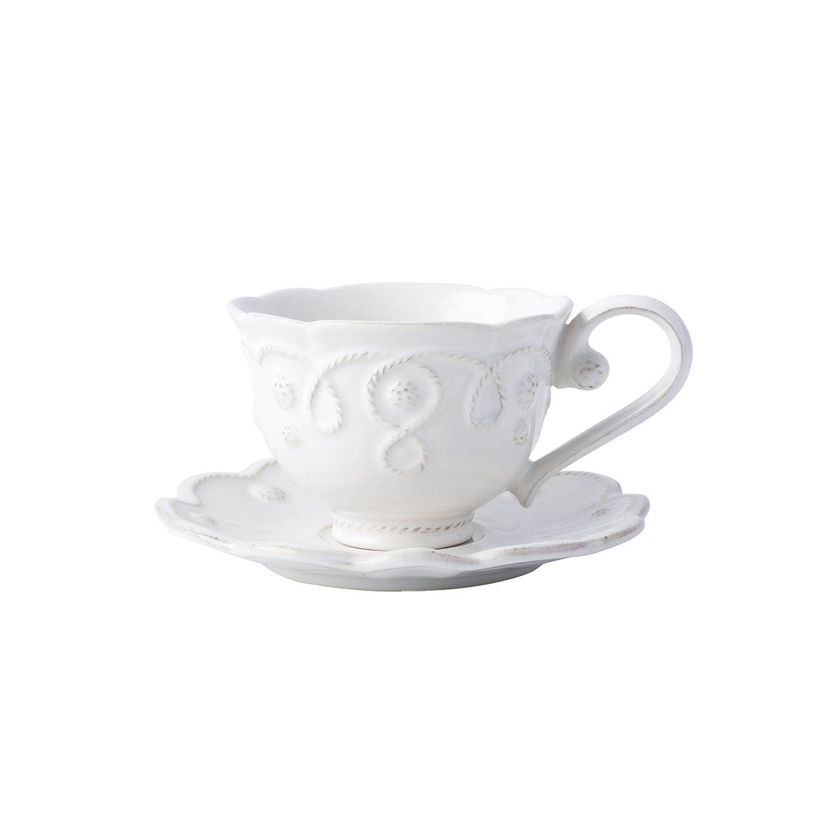 Jardins du Monde Saucer - Whitewash in whitewash finish, styled table setting view