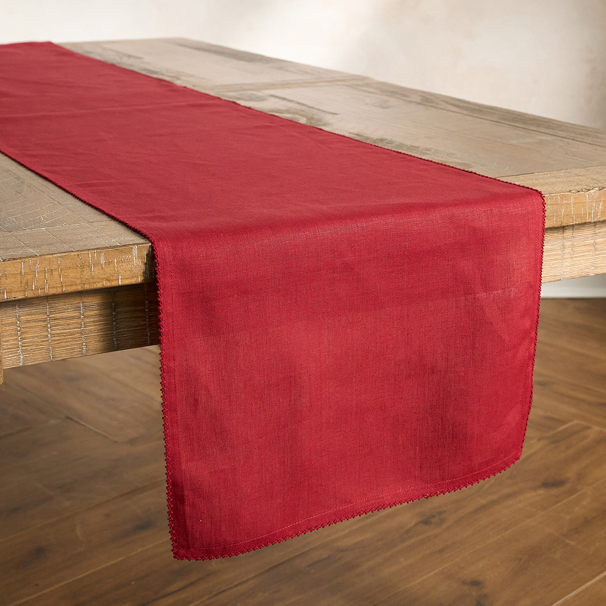 Berry Scallop 18" x 90" Table Runner - Ruby - styled table setting view