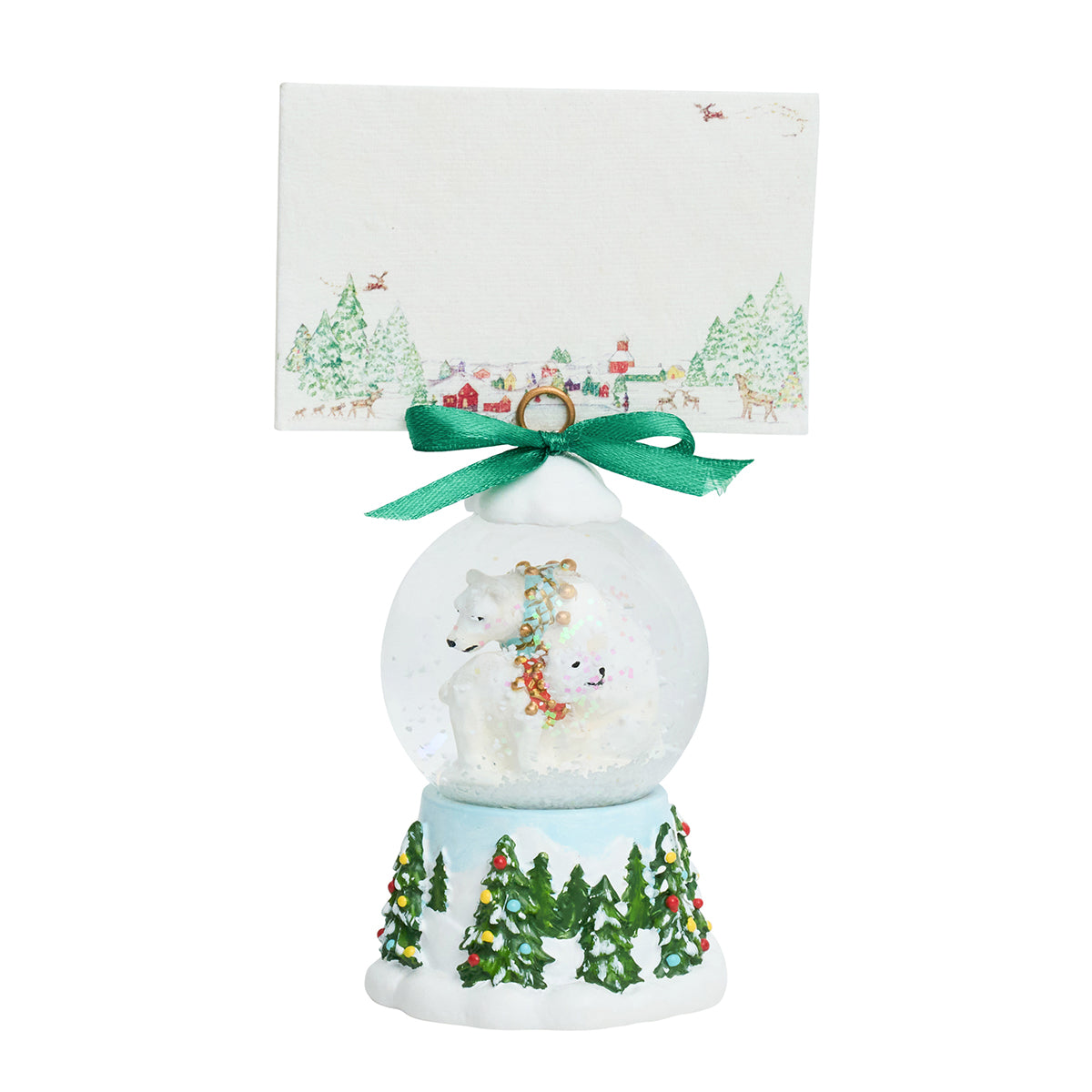 Berry & Thread North Pole Polar Bear Snow Globe Place Card Holder - styled table setting view
