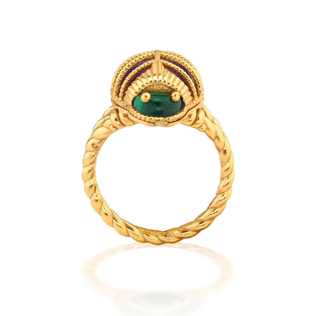 Scarab Petite Ring Malachite Amethyst, detail view