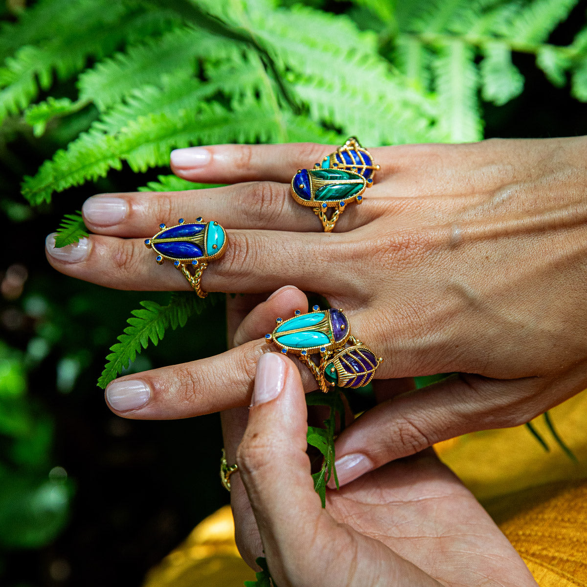Scarab Grande Ring Amethyst Turquoise, handcrafted details