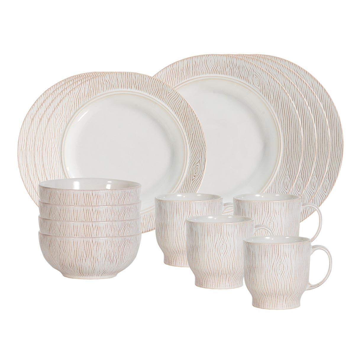 Inspired by the oldest grove of oak trees in England’s Blenheim Park, this woodgrain textured collection is rendered in a fresh and peaceful palette of creams and warm browns, with our signature whitewash glaze and a patina to highlight the beautifully rich motif. Equally idyllic and chic, this versatile dinnerware flourishes year-round, and layers easily with many other Juliska patterns.