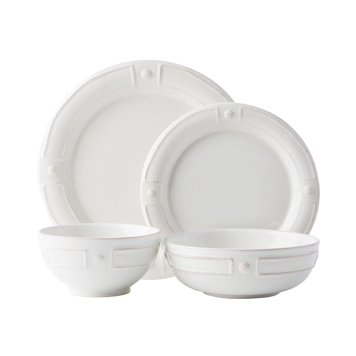 Inspired by the impeccably elegant symmetry of Parisian architecture, we've created a fresh extension to our iconic Berry & Thread collection. Designed specifically for layering, it lies on a precise axis when stacked together. This 4 piece place setting includes: a dinner plate, dessert/salad plate, cereal bowl and coupe pasta bowl.