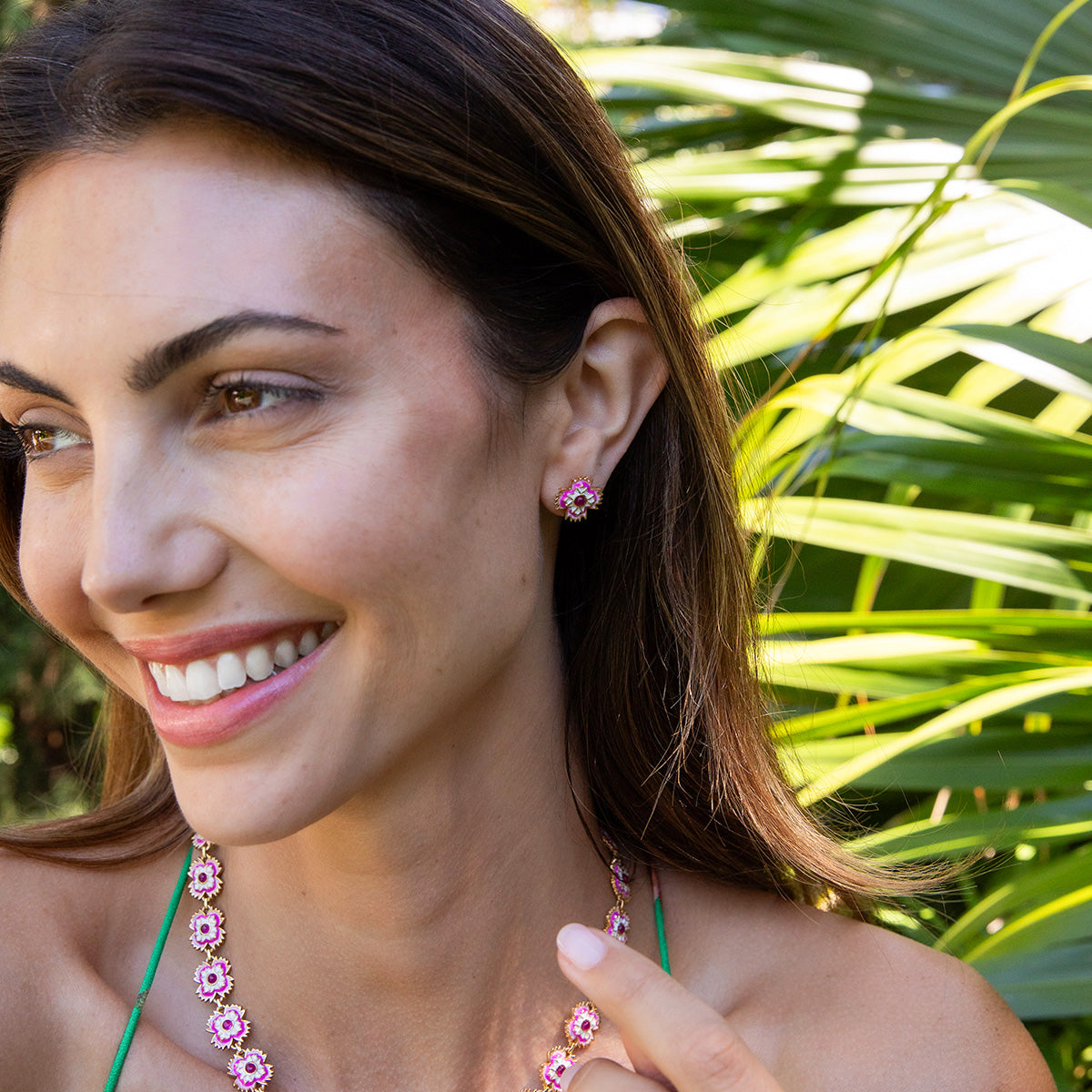 Dianthus Stud Earrings Pink, alternate angle
