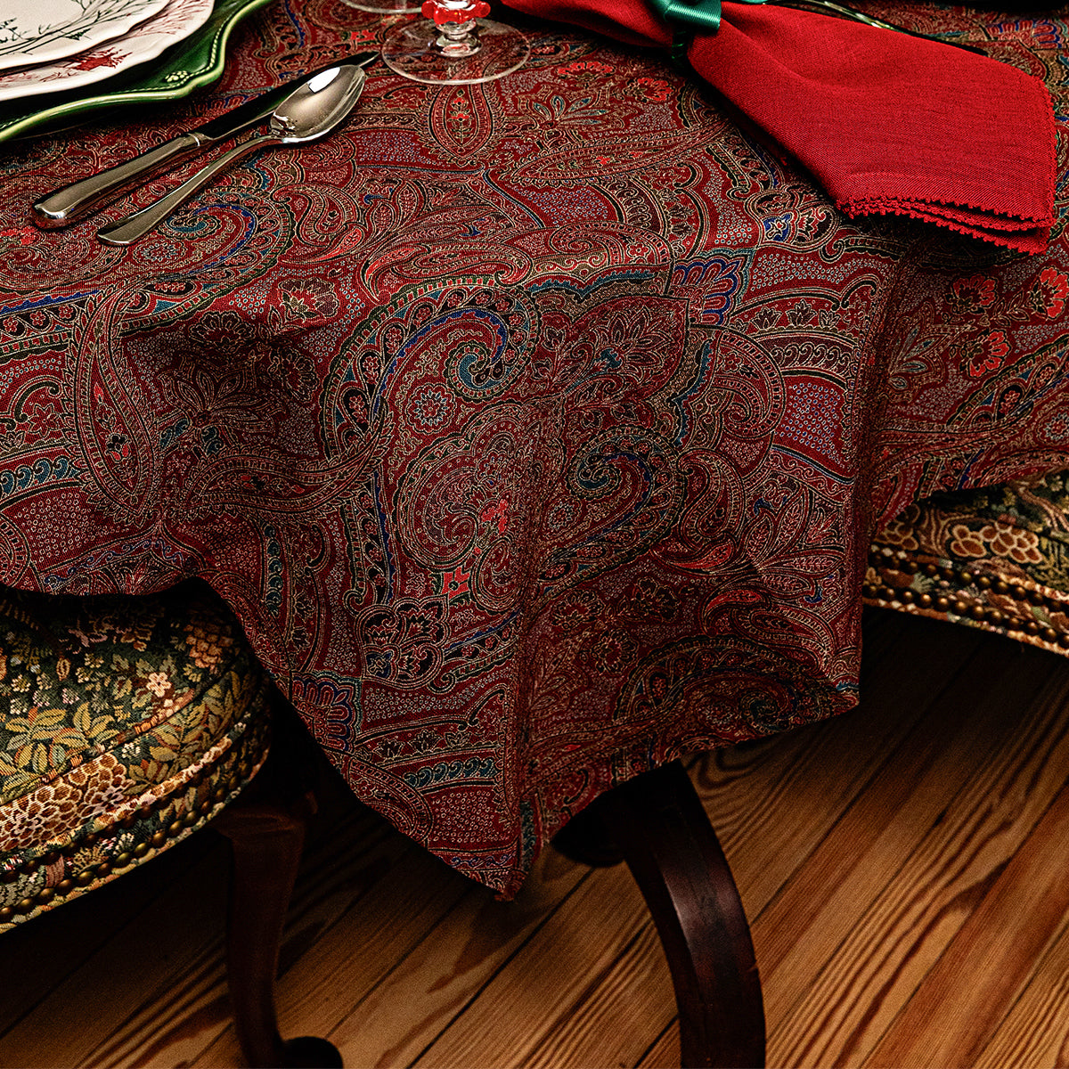 Paisley 60" x 120" Tablecloth - Red - detail view