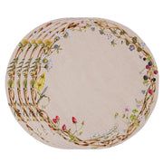 A fresh, cream-colored background is strewn with a wildflower border amongst berries and brambles (with a sprinkling of little creatures just waiting to be discovered) upon this enchanting placemat that is the perfect embellishment and foundational layer for spring brunches to summer fêtes. Set of 4.