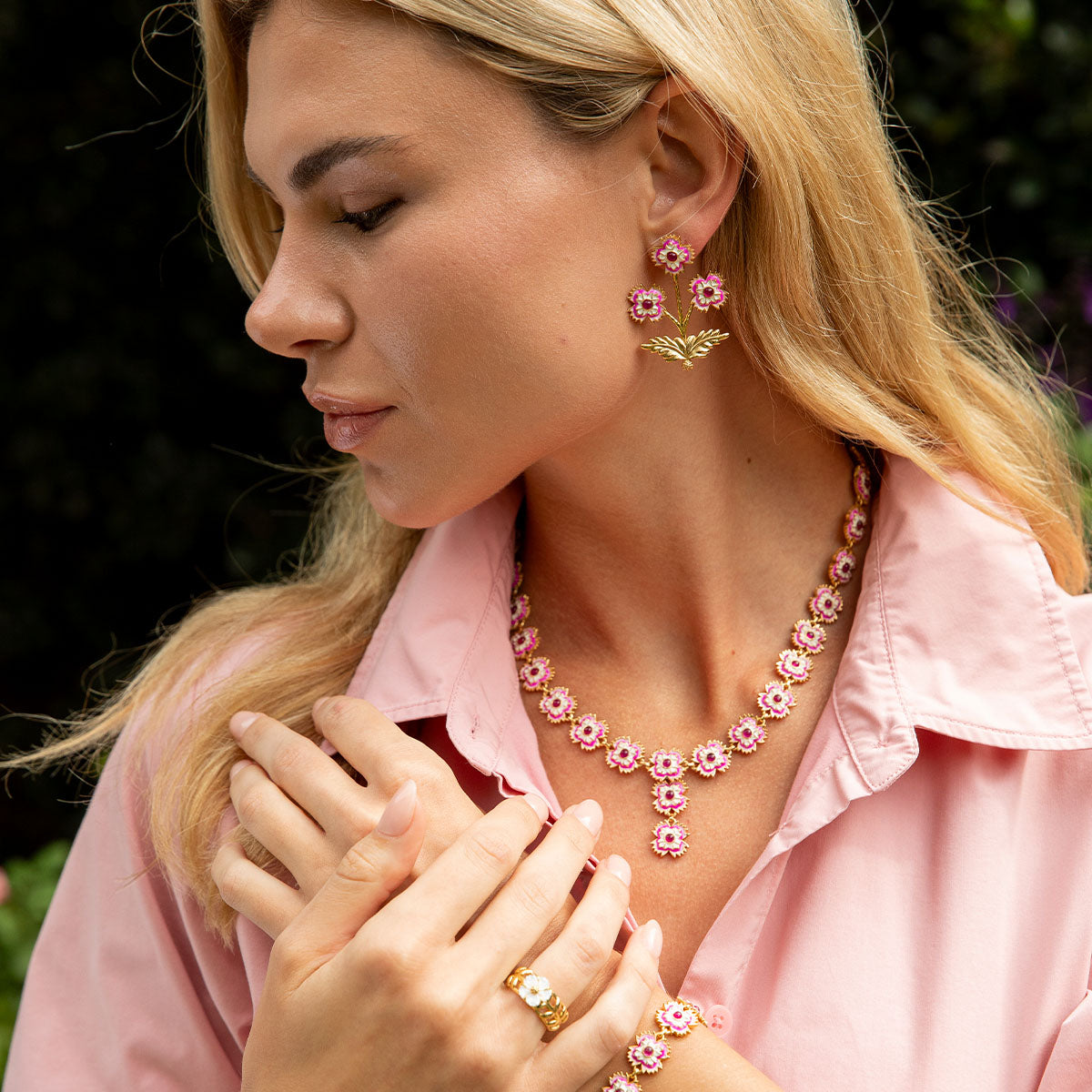 Dianthus Convertible Bouquet Post Earrings Pink, detail view