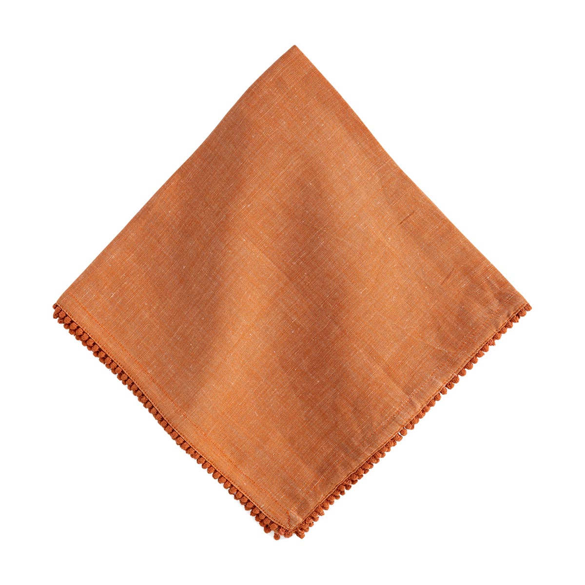 Add a lovely layer of understated adornment to the table with these beautiful linen napkins of woven cotton that are trimmed with a border of tiny, embroidered knotting for subtle embellishment. Offered in fun and fabulous colors of flint, saffron, persimmon and watercress.