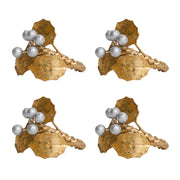 Forest Walk Holly with Berries Napkin Ring Set/4 - Gold/Silver